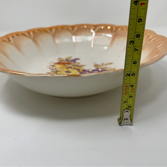 Vintage Homer Laughlin Round Serving Dish Bowl Orange Trim Iridescent White - Picture 13 of 13